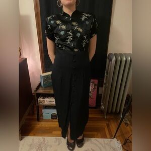 Vintage 80s/90s oriental print maxi dress size 10 black yellow blue